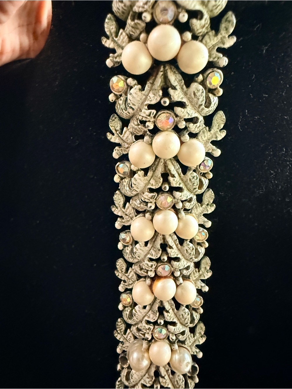 Vintage-Inspired Cream Pearl and Aurora Crystal Statement Bracelet